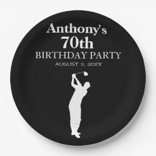 70th Birthday Party Golfer Black Par Seventieth  Paper Plates