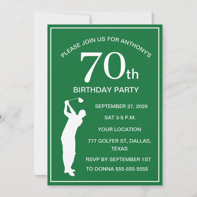 70th Birthday Party Golfer Green Par Dad Golf Invitation (Front)