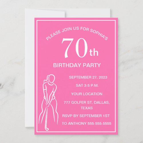 70th Birthday Party Golfer Pink Ladies Golf Par Invitation