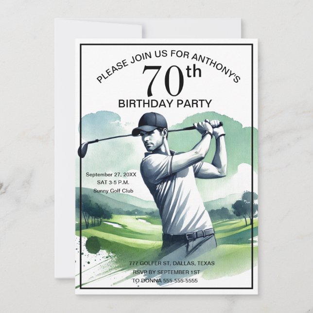 70th Birthday Party Golfer Sports Par Adult Golf Invitation (Front)