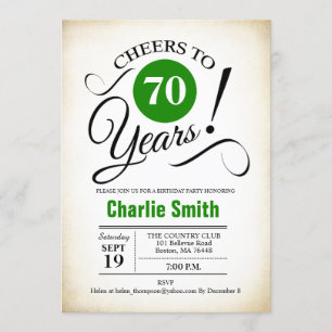 70th Birthday Party - Green Black White Invitation