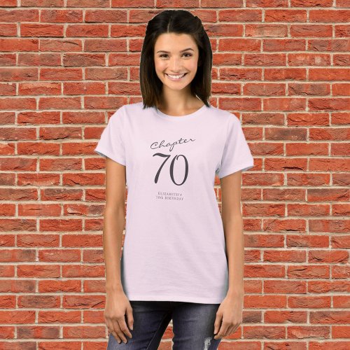 70th Birthday Party Grey Script Pink T_Shirt