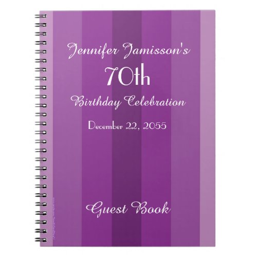 70th Birthday Party Guest Book Purple Notebook