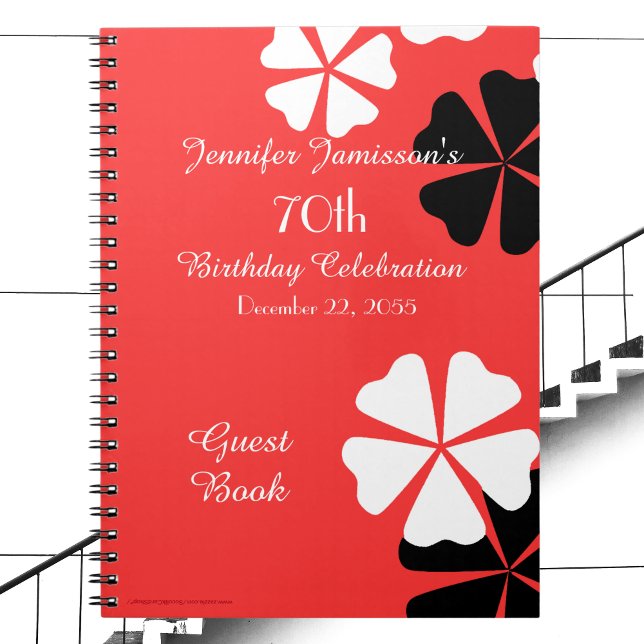 70th Birthday Party Guest Book Red Floral Notebook (Creator Uploaded)