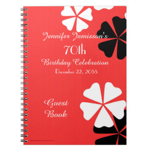 70th Birthday Party Guest Book Red Floral Notebook