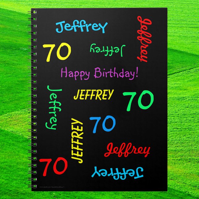 70th Birthday Party Guest Book, Repeat Name Black Notebook (Creator Uploaded)