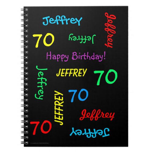 70th Birthday Party Guest Book Repeat Name Black Notebook