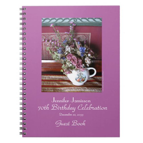 70th Birthday Party Guest Book Vintage Teapot Notebook