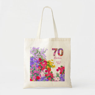 70th birthday party guests floral tote bag