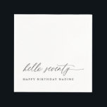 70th Birthday Party Hello 70 Modern Milestone Napkins<br><div class="desc">70th Birthday Napkins:Add a refined touch to a 70th birthday celebration with these black and white napkins. “hello seventy” in elegant calligraphy pairs perfectly with a minimalist,  modern theme.</div>