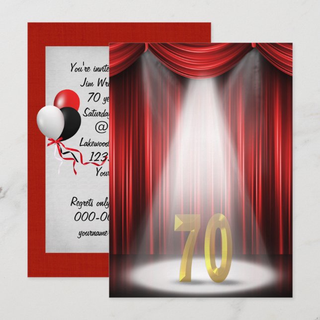 70th Birthday Party in spotlight Invitation (Front/Back)