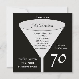 70th Birthday Party Invitation 70 in Black