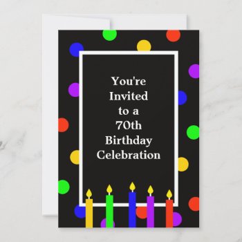 70th Birthday Party Invitation Colorful Candles by henishouseofpaper at Zazzle