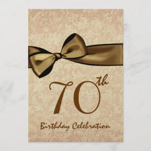 70th Birthday Party Invitation GOLD Bow