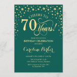 70th Birthday Party Invitation - Gold Green<br><div class="desc">70th Birthday Party Invitation.
Elegant design with faux glitter gold and green. Cheers to 70 Years! Message me if you need further customization.</div>