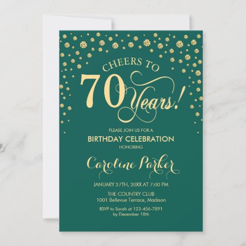 70th Birthday Party Invitation _ Gold Green