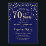 70th Birthday Party Invitation - Gold Navy Blue<br><div class="desc">70th Birthday Party Invitation.
Elegant design with faux glitter gold and navy blue. Cheers to 70 Years! Message me if you need further customization.</div>