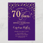 70th Birthday Party Invitation - Gold Purple<br><div class="desc">70th Birthday Party Invitation.
Elegant design with faux glitter gold and purple. Cheers to 70 Years! Message me if you need further customization.</div>