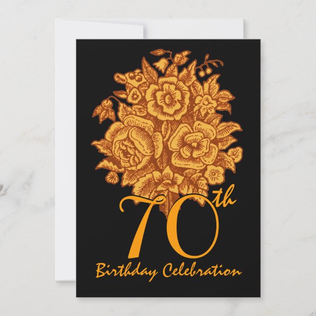 70th Birthday Party Invitation Gold Roses (Front)