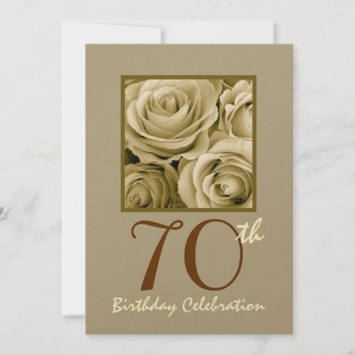 70th Birthday Party Invitation GOLD Roses