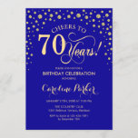 70th Birthday Party Invitation - Gold Royal Blue<br><div class="desc">70th Birthday Party Invitation.
Elegant design with faux glitter gold and royal blue. Cheers to 70 Years! Message me if you need further customization.</div>