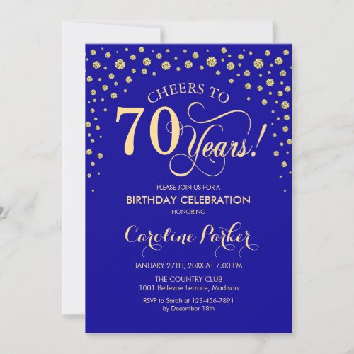 70th Birthday Party Invitation _ Gold Royal Blue