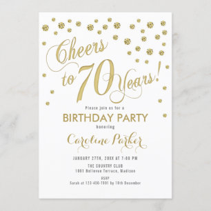 70th Birthday Party Invitation - Gold White