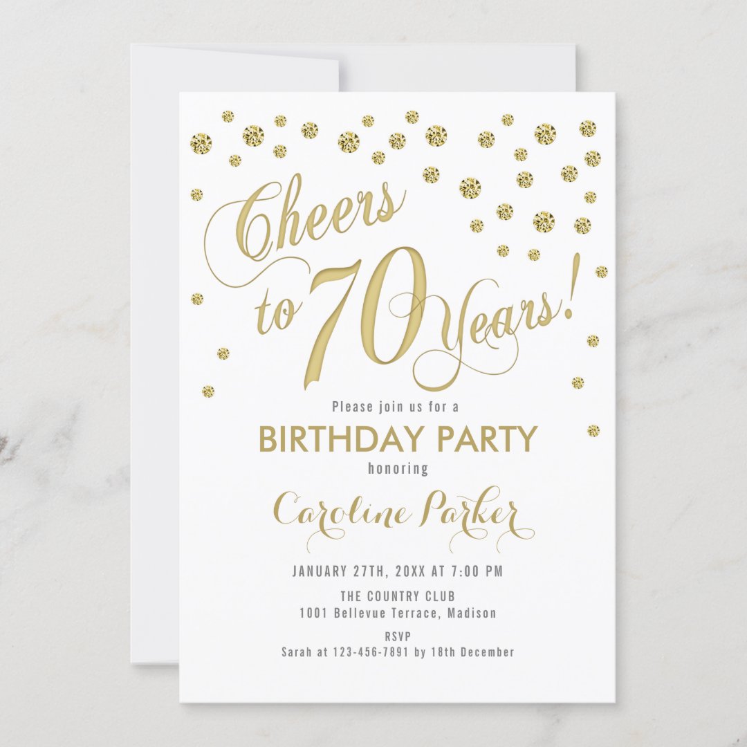 70th Birthday Party Invitation - Gold White | Zazzle