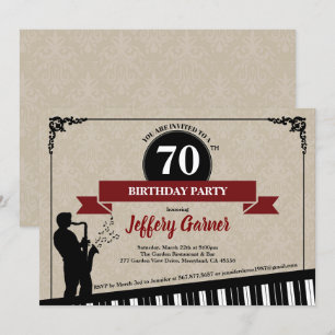 70th birthday party invitation Jazz music theme
