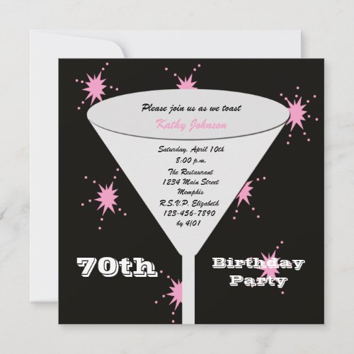 70th Birthday Party Invitation Pink 70th Toast