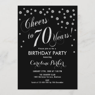 70th Birthday Party Invitation - Silver Black