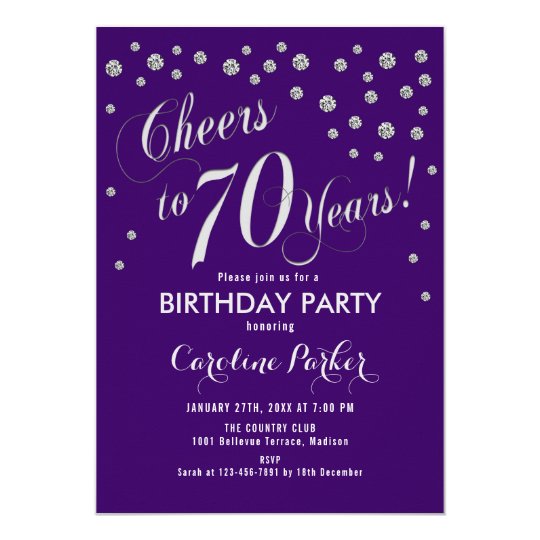 70th Birthday Party Invitation Silver Purple