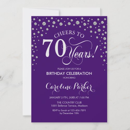 70th Birthday Party Invitation _ Silver Purple