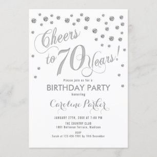 70th Birthday Party Invitation - Silver White
