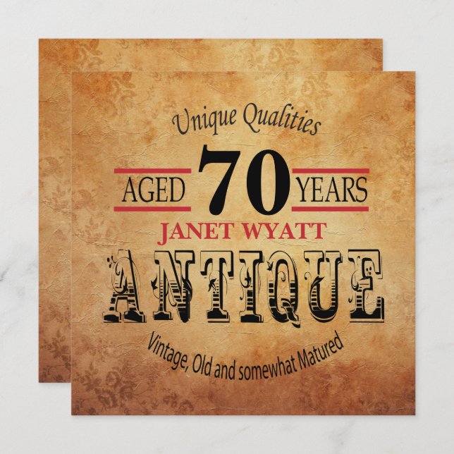 70th Birthday Party Invitation | Vintage - DIY Age (Front/Back)