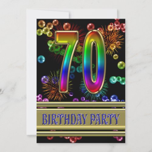 70th Birthday party Invitation with bubbles