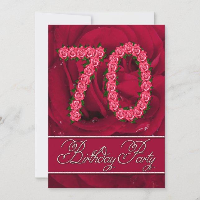 70th birthday party invitation with roses (Front)