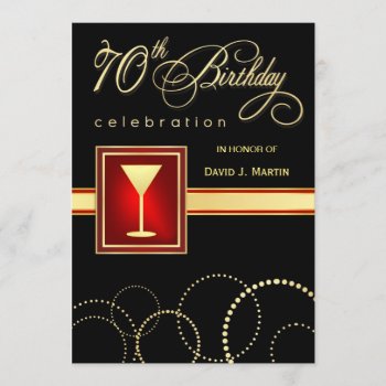 70th Birthday Party Invitations -elegant Black Red by SquirrelHugger at Zazzle