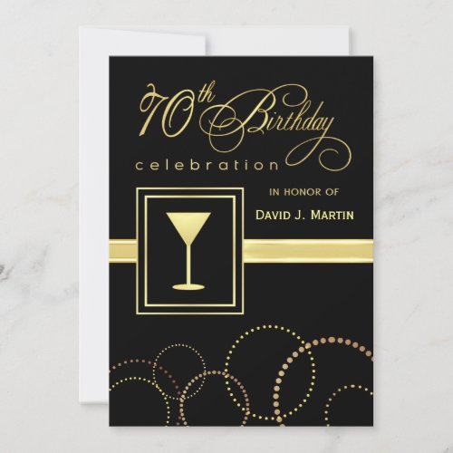 70th Birthday Party Invitations - Gold and Black