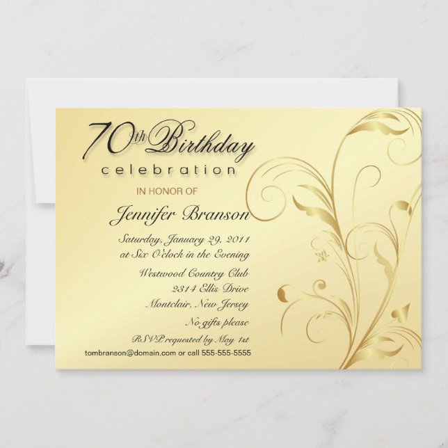 70th Birthday Party Invitations Gold with Monogram (Front)