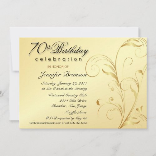 70th Birthday Party Invitations Gold with Monogram