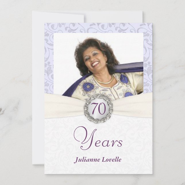 70th Birthday Party Invitations Lavender Damask (Front)