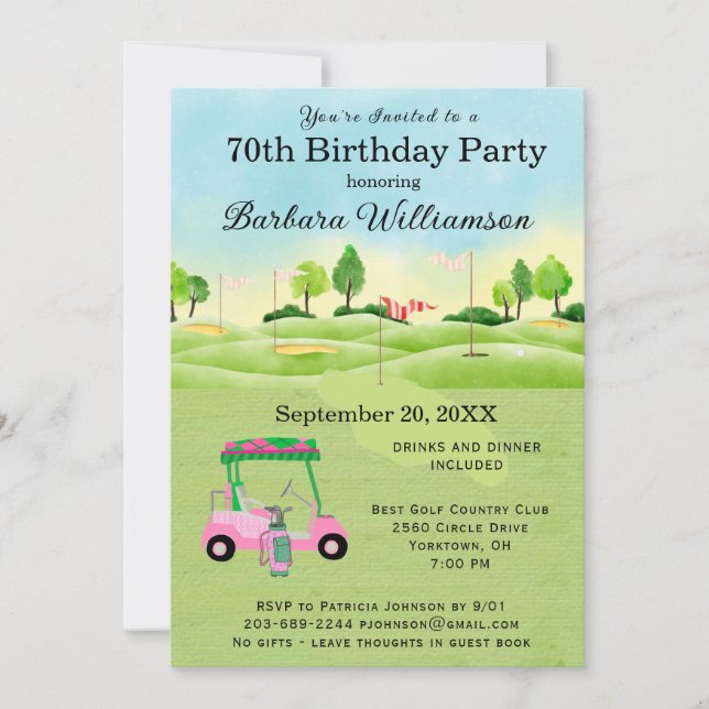 70th Birthday Party Lady Golfer Theme Invitation (Front)