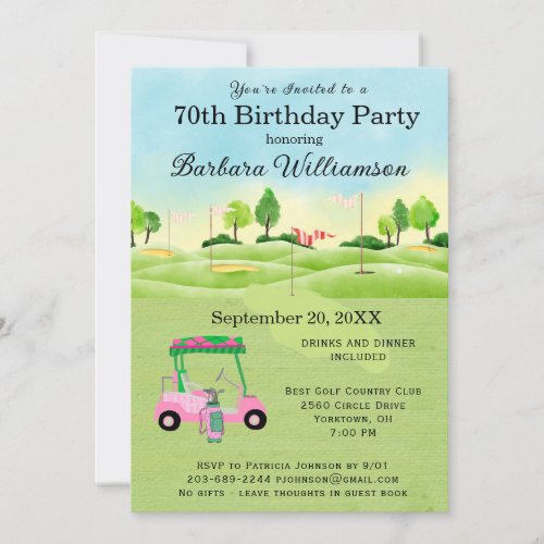 70th Birthday Party Lady Golfer Theme Invitation