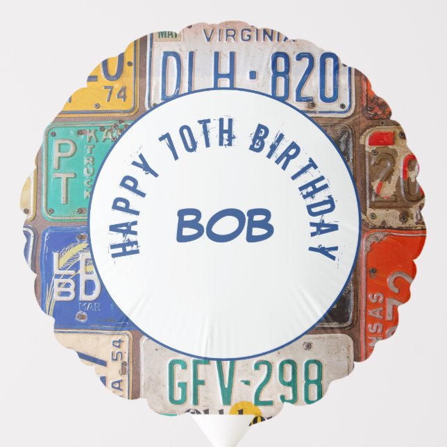 70th Birthday Party License Plates Balloon (Front)