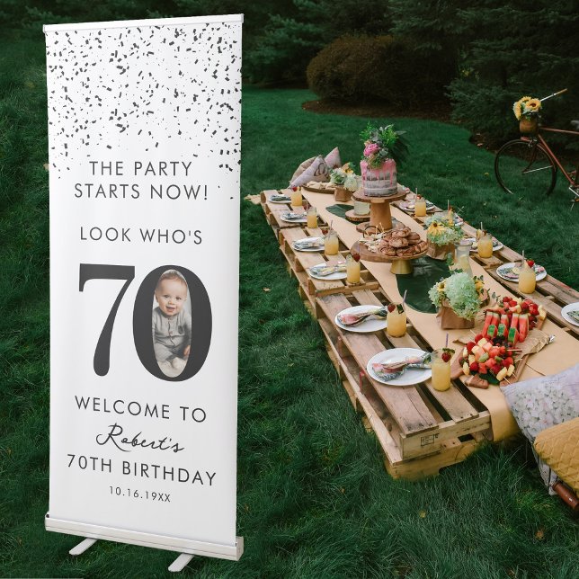 70th Birthday Party Look Who's 70 Modern Photo  Retractable Banner (70th Birthday Party Look Who's 70 Modern Photo Retractable Banner)