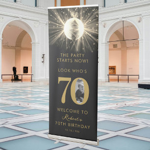 70th Birthday Party Look Who's 70 Photo Disco Ball Retractable Banner