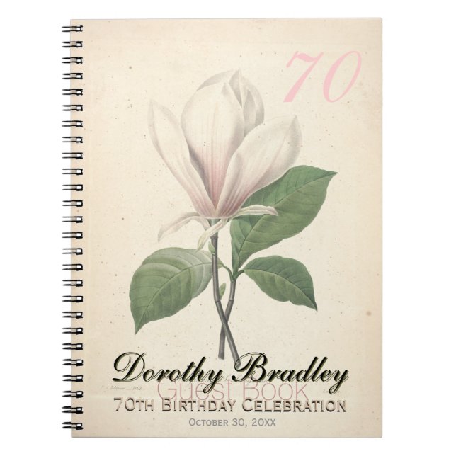 70th Birthday Party Magnolia Custom Guest Book (Front)
