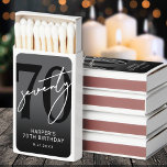 70th Birthday Party Matchboxes<br><div class="desc">70th Birthday Matchbox Favor. Celebrate seventy years in style with this bold, modern matchbox design. A large black “70” sits at the top, layered with a handwritten white “Seventy” for a sleek and eye-catching look. The bottom area has space for the birthday person’s name, the date, or a short custom...</div>