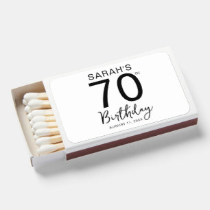 70th Birthday Party Minimal Black White Matchboxes